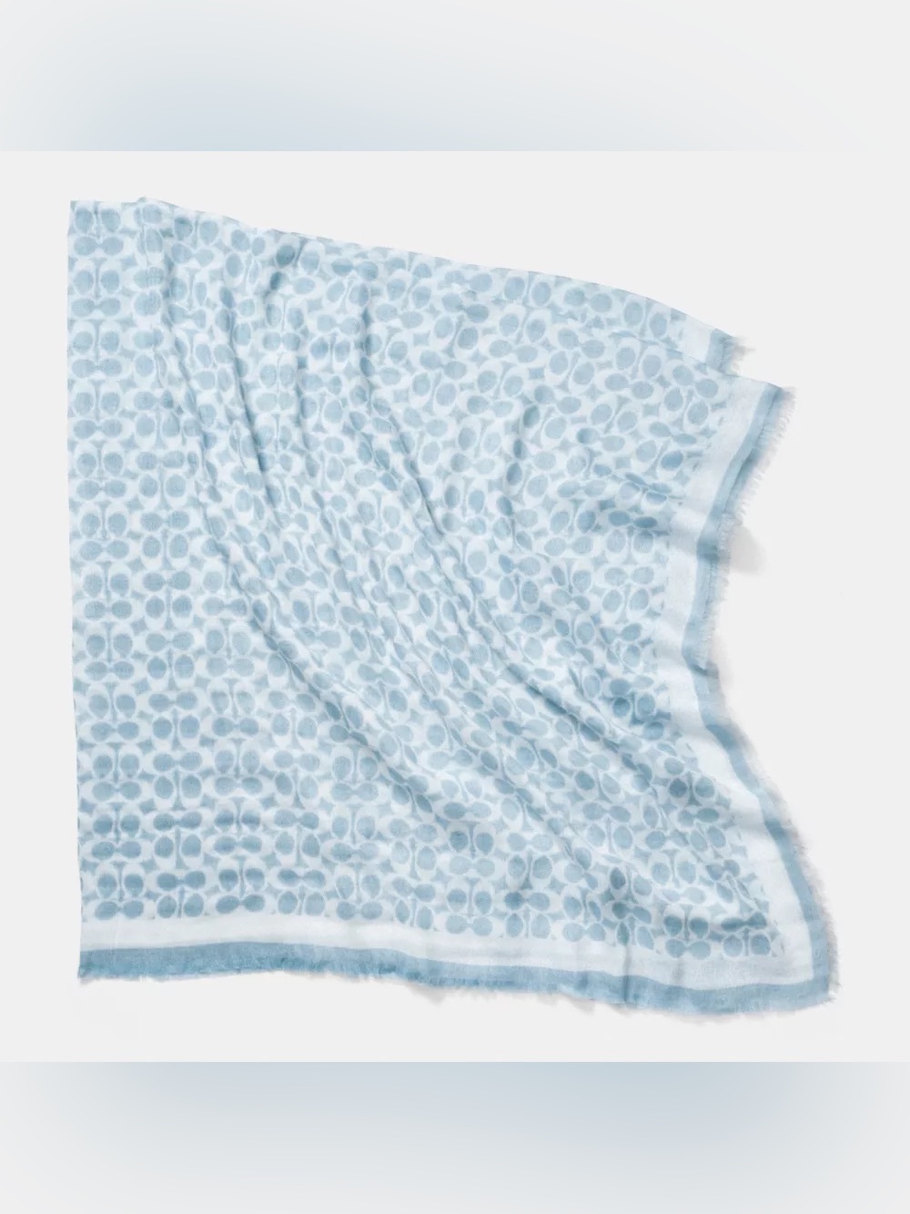 COACH Signature Logo Large Scarf Wrap Stole Baby Blue White Cotton Silk Blend
